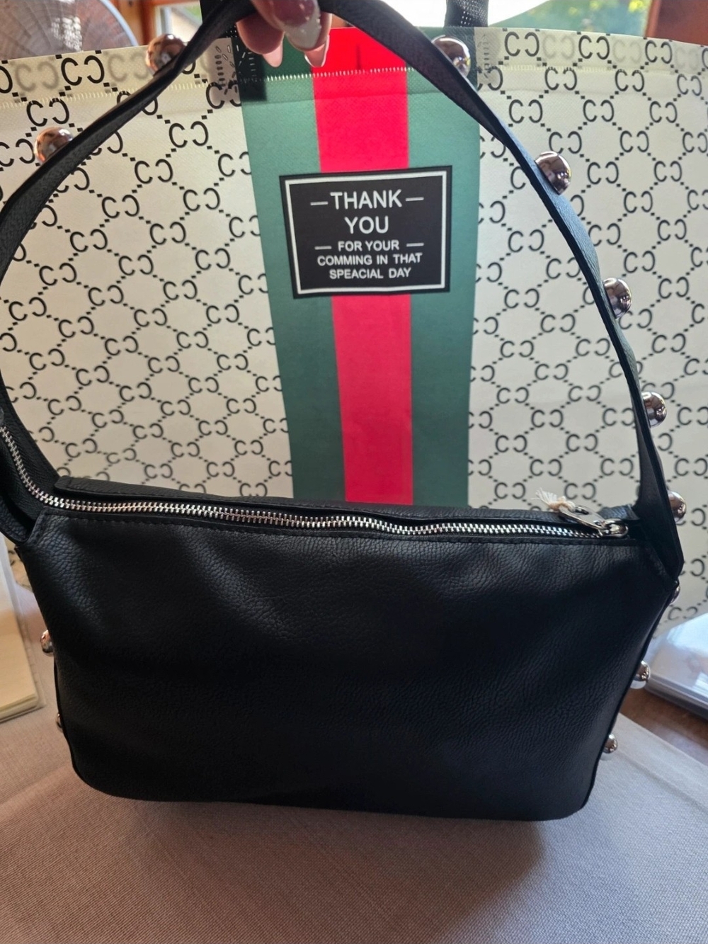 Universal Thread Black Stud-Accent Shoulder Bag